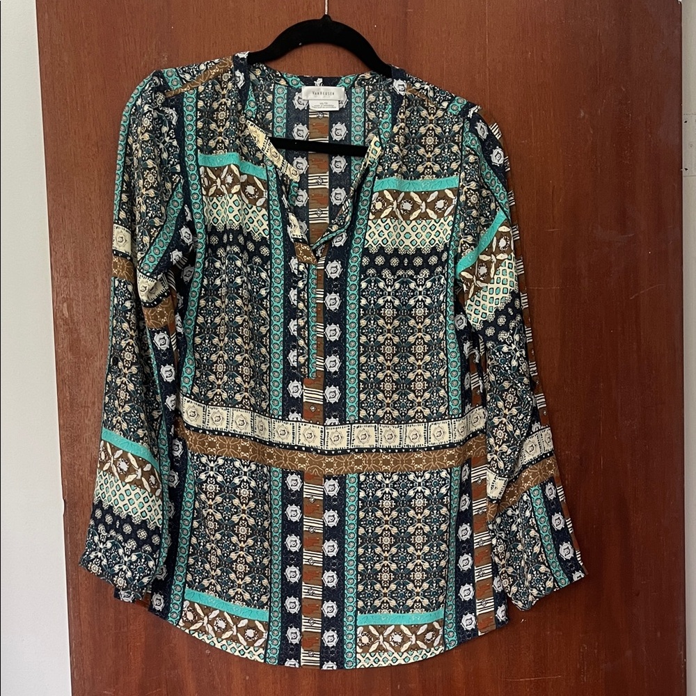 Van Heusen Teal and Brown Patterned Blouse